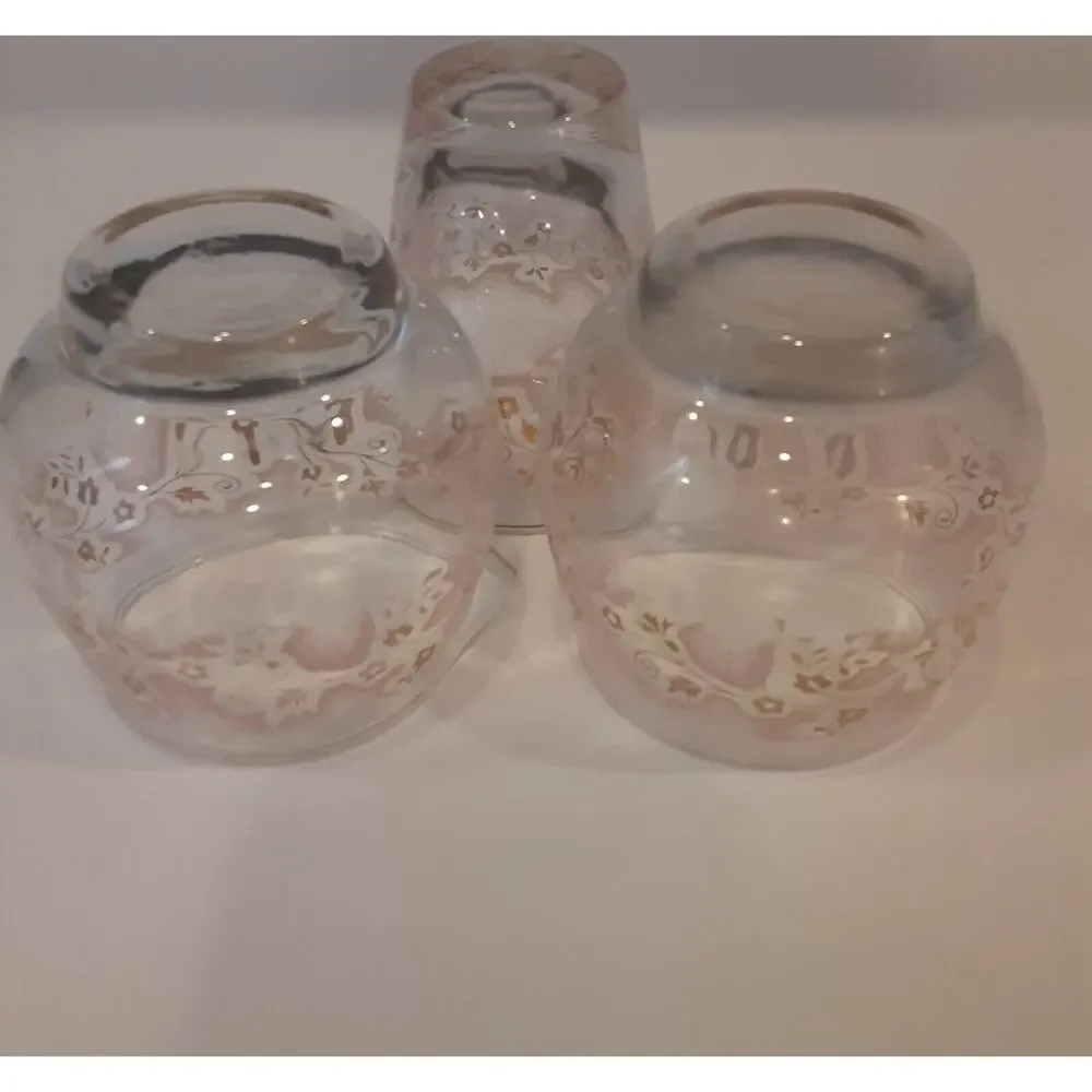 Vintage Libby Pink Duchess 22K Glass 3pc Set Mid Century